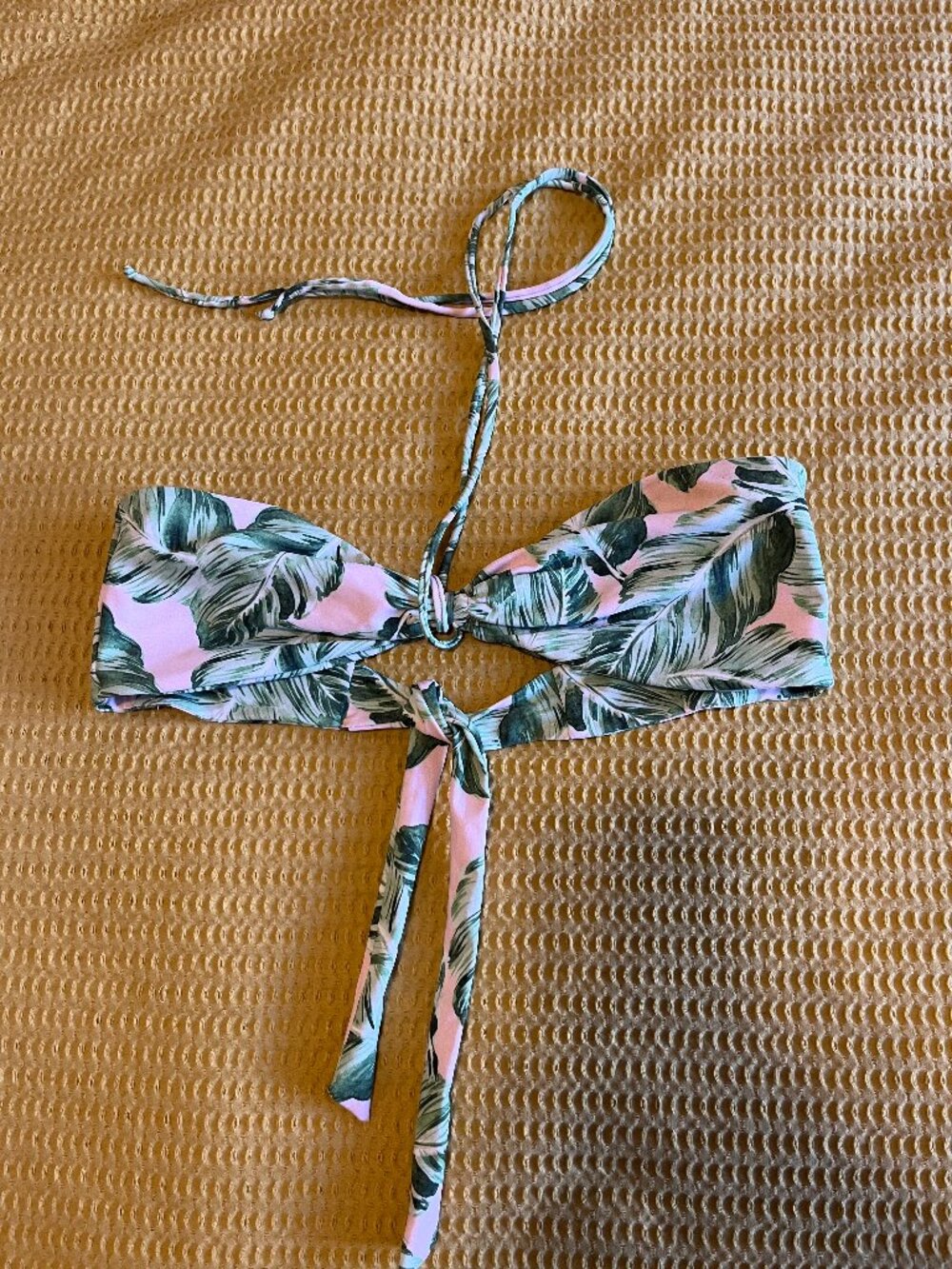 Skatie Swim Top - Halter/Bandeau Tie Back - Leaf Print - Size Large